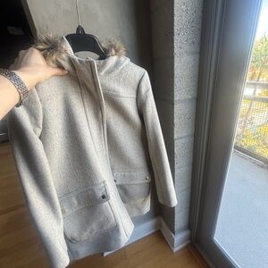 J. Crew Women's Gray Fur-Trimmed Hooded Coat